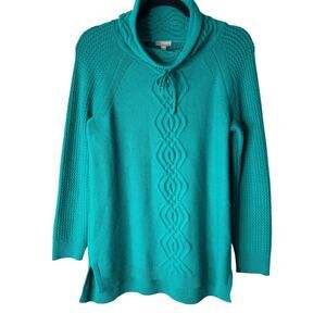Talbots Top Womens Size Small Green Lambswool Blend Cable Knit Pullover Sweater